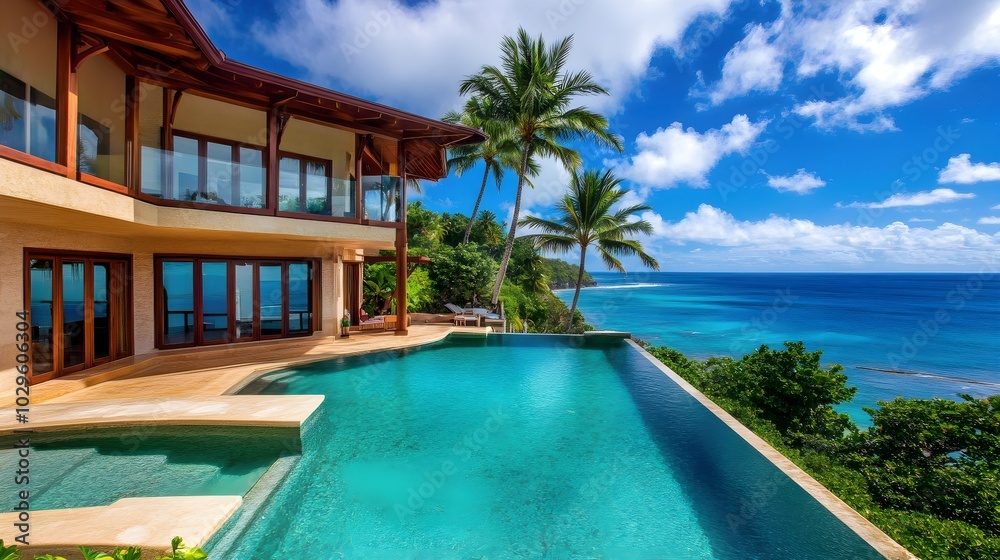 Fototapeta premium Luxurious Tropical Villa with Breathtaking Ocean View