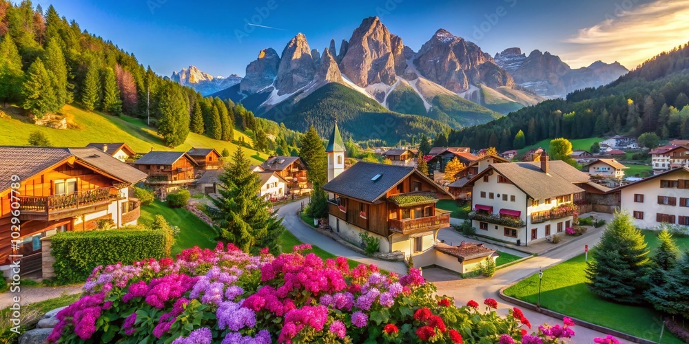 Obraz premium Traditional Village in the Dolomites - Scenic Alpine Charm and Cultural Heritage