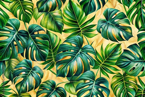 Tropical Monstera Leaves Seamless Pattern for Textile and Print Design