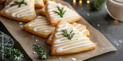 Cookie snacks with icing in the form of Christmas trees photo