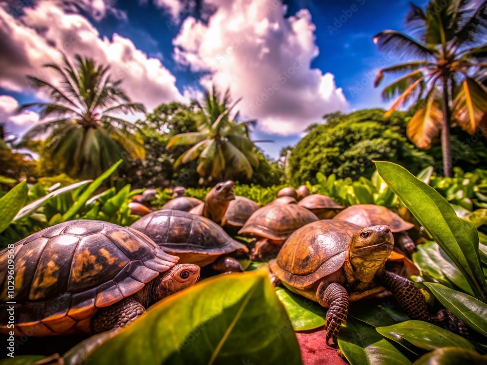 Naklejka premium Turtles in Suriname's Lush Jungle Habitat - High Depth of Field Photography