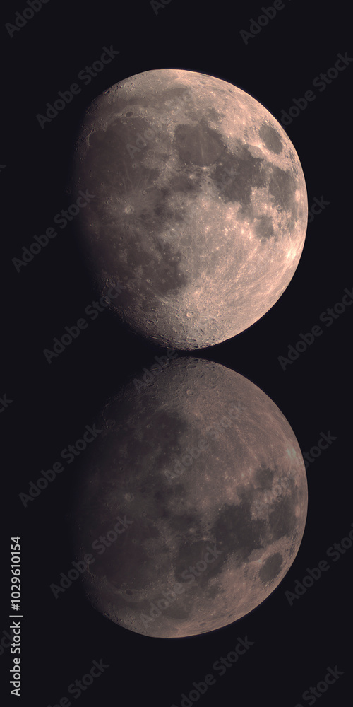 Gibbous Moon on Black Background with Reflection Gibbous Moon on Black Background with Reflection