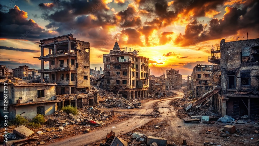 Fototapeta premium Urban Destruction: Captivating Images of Cities Affected by Rocket Missiles and Bombers for Urban Exploration