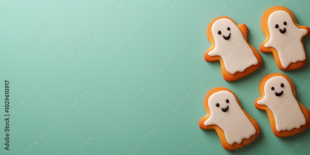 Several Ghost cookies for Halloween with a white icing ghost Several Ghost cookies for Halloween with a white icing ghost