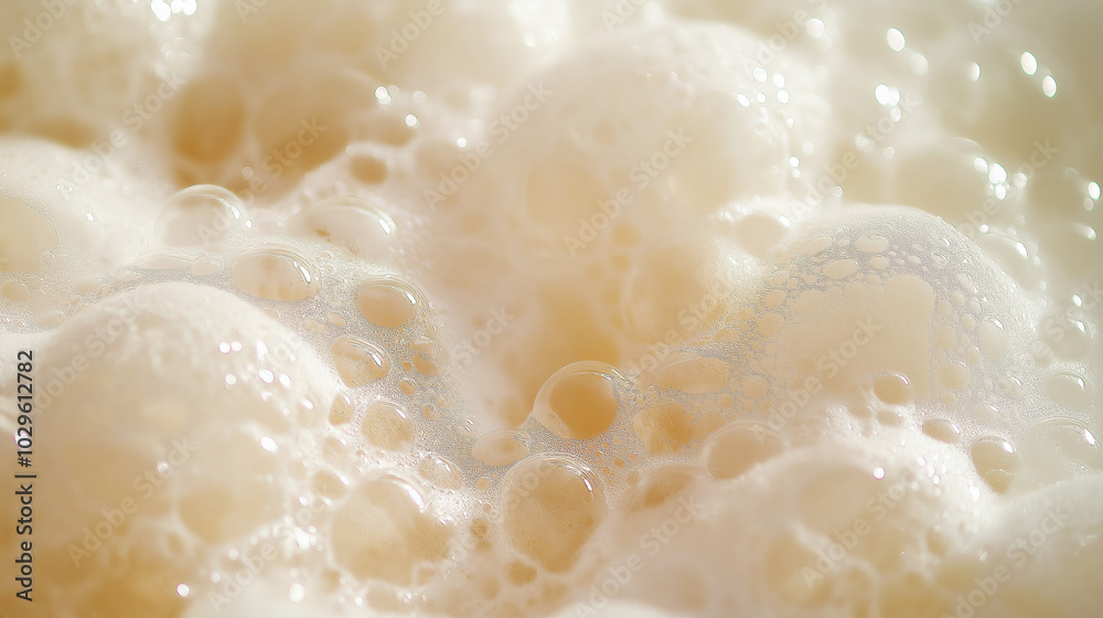 a close-up, top-down view of extra fluffy, puffy soap bubbles completely covering the surface a close-up, top-down view of extra fluffy, puffy soap bubbles completely covering the surface