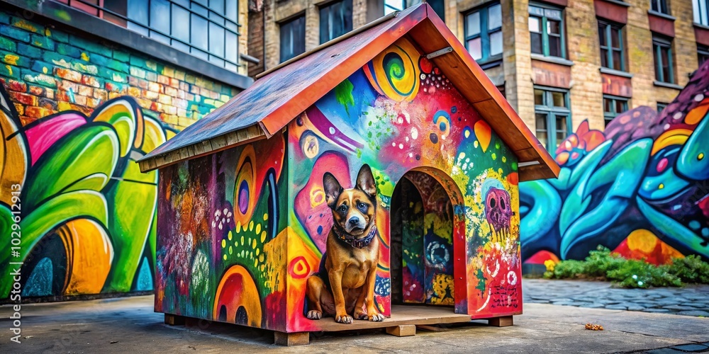 Fototapeta premium Urban Exploration with a Dog House Paw Vector: Creative Urban Art Photography