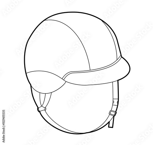 Riding Half Helmet Equestrian Hat with chin band. Head Fashion accessory cap clothing technical illustration. Vector headgear for Men, women style, flat template CAD mockup sketch outline isolated