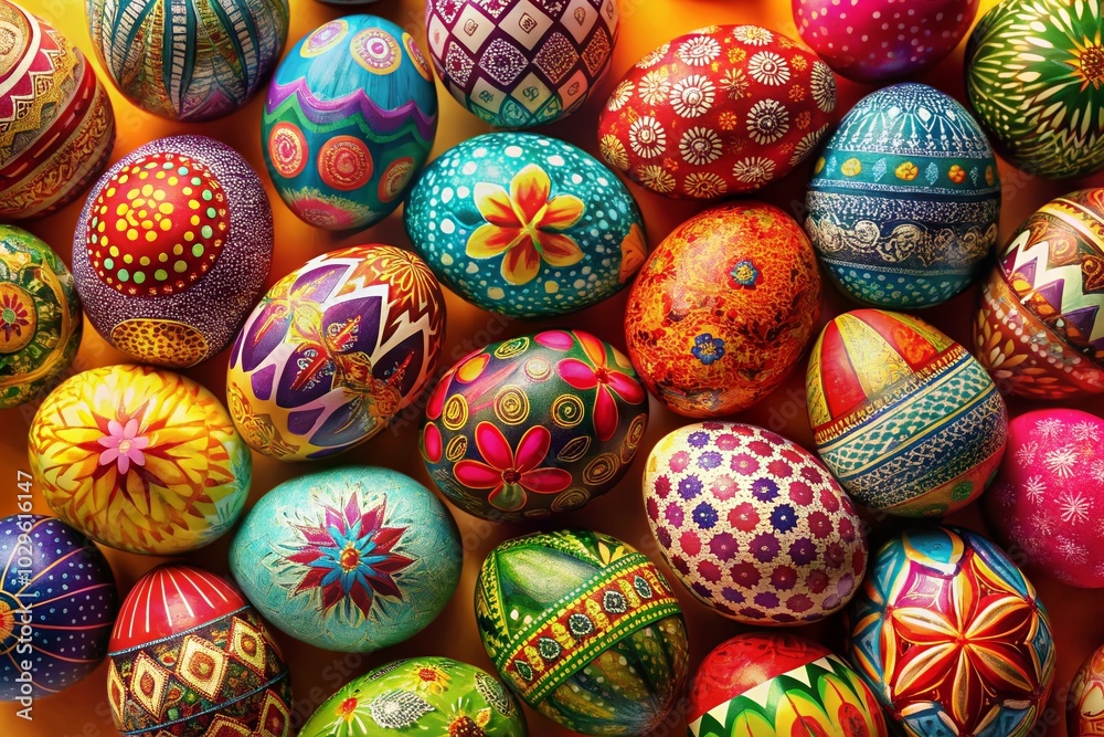Vibrant Easter Eggs on a Bright Background for Festive Celebrations Vibrant Easter Eggs on a Bright Background for Festive Celebrations
