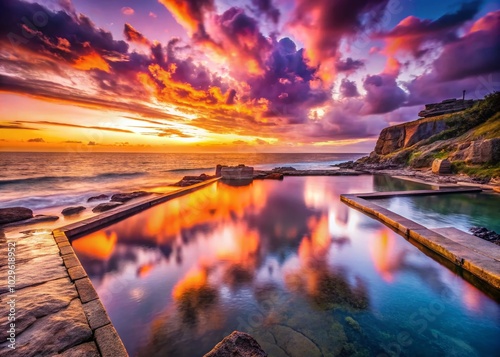 Wallpaper Mural Vibrant Sunrise Colors Over Ocean Pool - Aerial Photography Torontodigital.ca