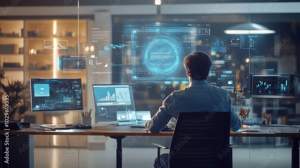 AI Virtual Assistant Hologram. Seamless Office Productivity. Artificial Intelligence Smart Home Office Devices. AI Virtual Assistant Hologram. Seamless Office Productivity. Artificial Intelligence Smart Home Office Devices.