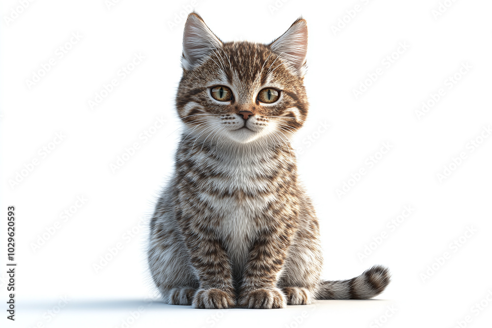 Obraz premium Cute Pixie-Bob Cat: A Pixie-Bob cat with its bobtail and wild appearance sitting confidently against a white background.