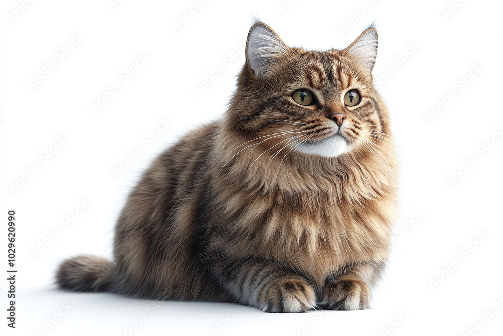 Cute Siberian Cat: A Siberian cat with its thick, triple-layered coat sitting majestically against a white background. Cute Siberian Cat: A Siberian cat with its thick, triple-layered coat sitting majestically against a white background.