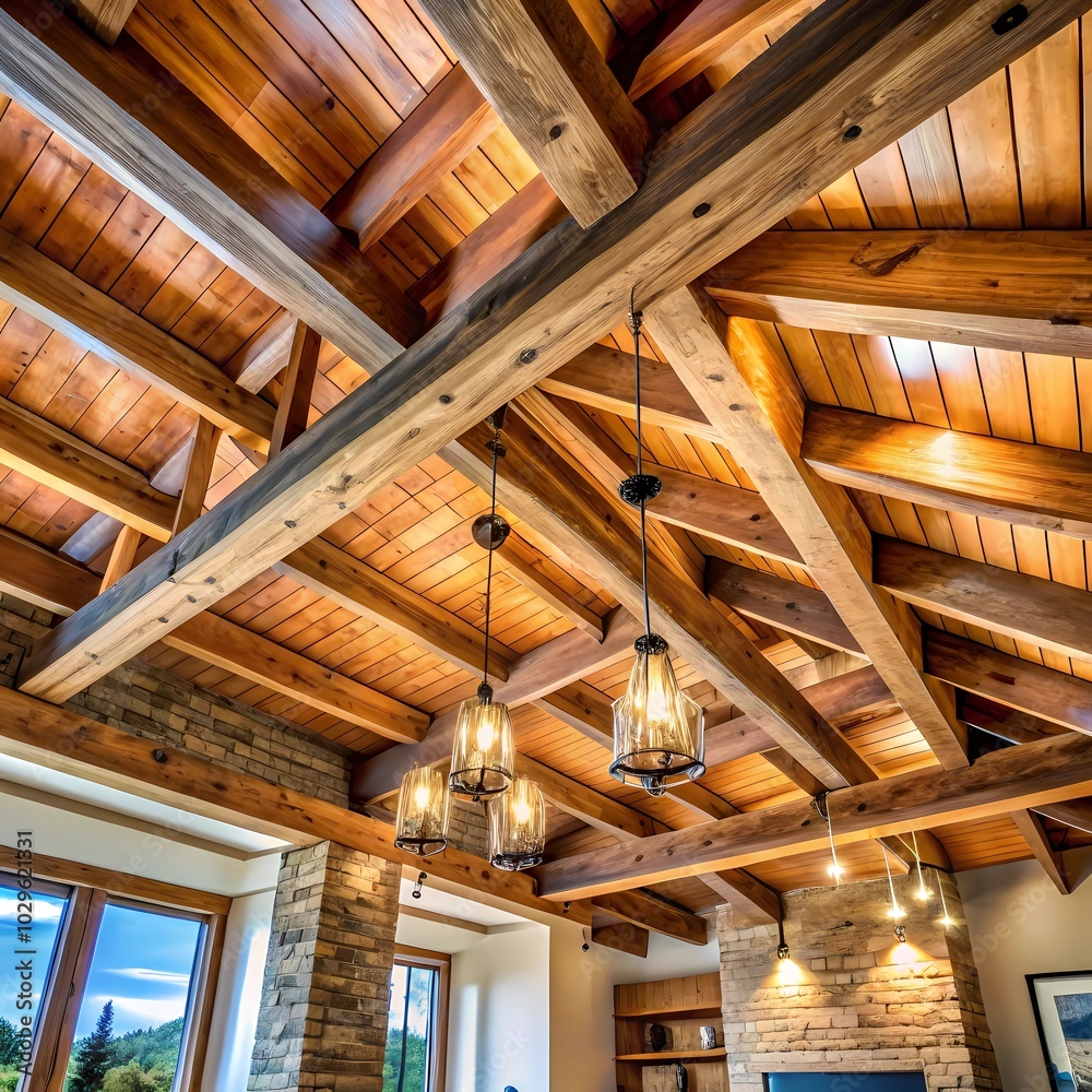 Wooden beams to add rustic charm. generative ai Wooden beams to add rustic charm. generative ai