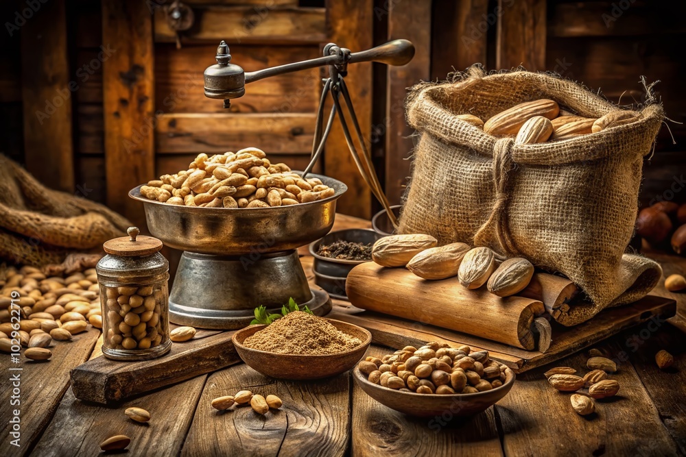 Fototapeta premium Vintage Style Peanut Photography - Rustic and Nostalgic Images of Peanuts in Various Settings
