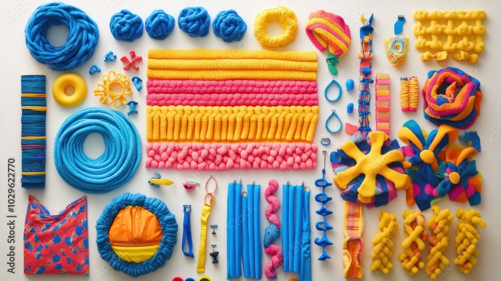 Fototapeta premium A Colorful Collection of Knitted and Woven Objects