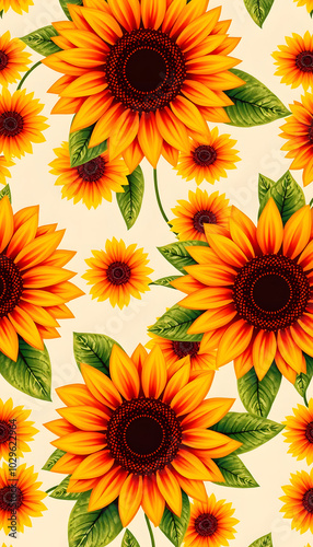 napkin Seamless bright pattern with sunflowers yellow orange brown flower background isolated with white highlights, png