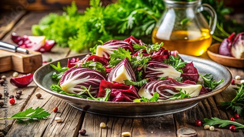 Vintage Style Winter Salad Featuring Treviso IGP Tardive Red Radicchio photo