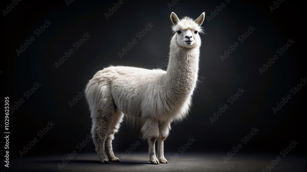 Obraz premium White Alpaca on Black Background - Stunning Aerial Photography