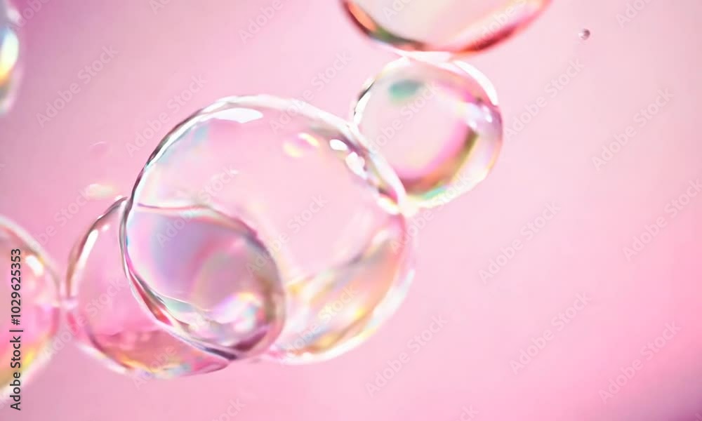 Soft pink background with translucent bubbles, creating a dreamy and whimsical atmosphere.