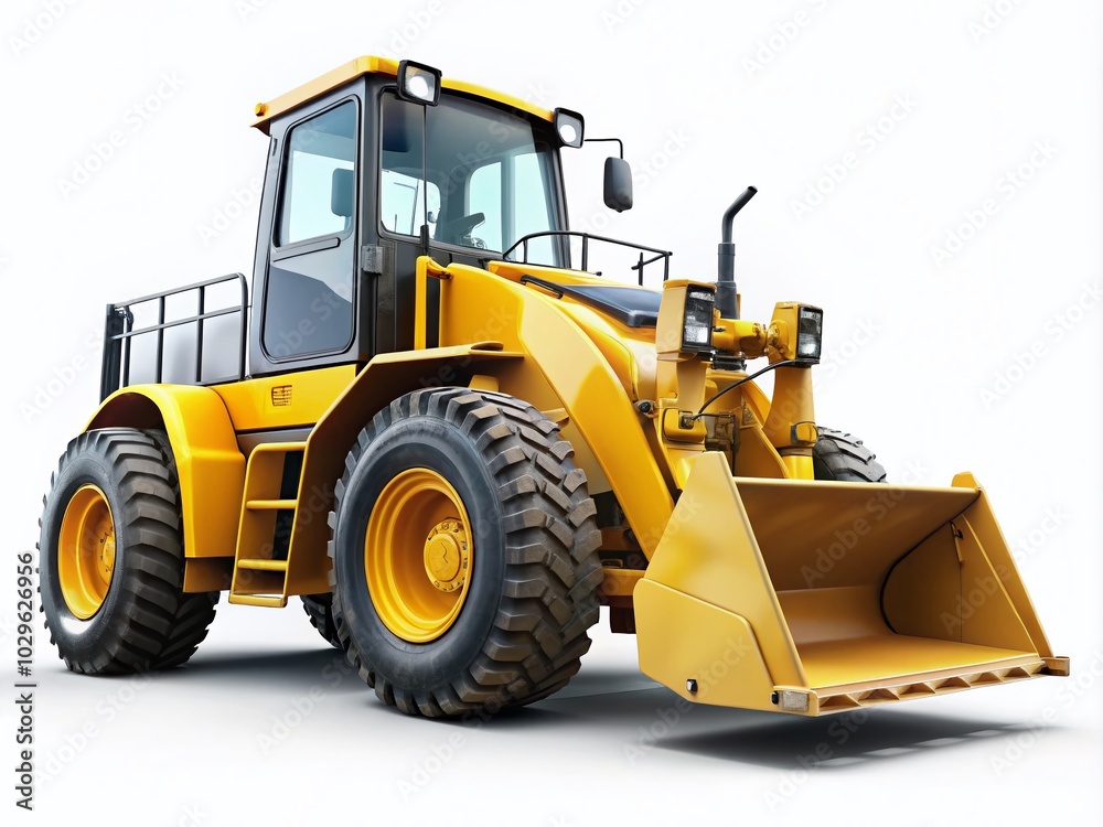 Yellow Hydraulic Loader Isolated on White Background - Urban Exploration Photography Yellow Hydraulic Loader Isolated on White Background - Urban Exploration Photography