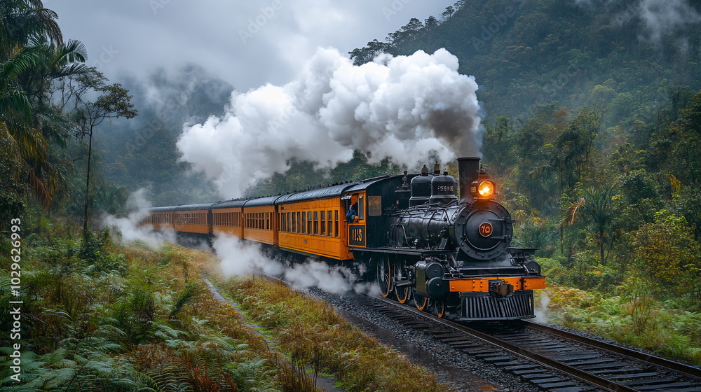 Fototapeta premium Through Time and Nature with a Steam Engine Journey Forward