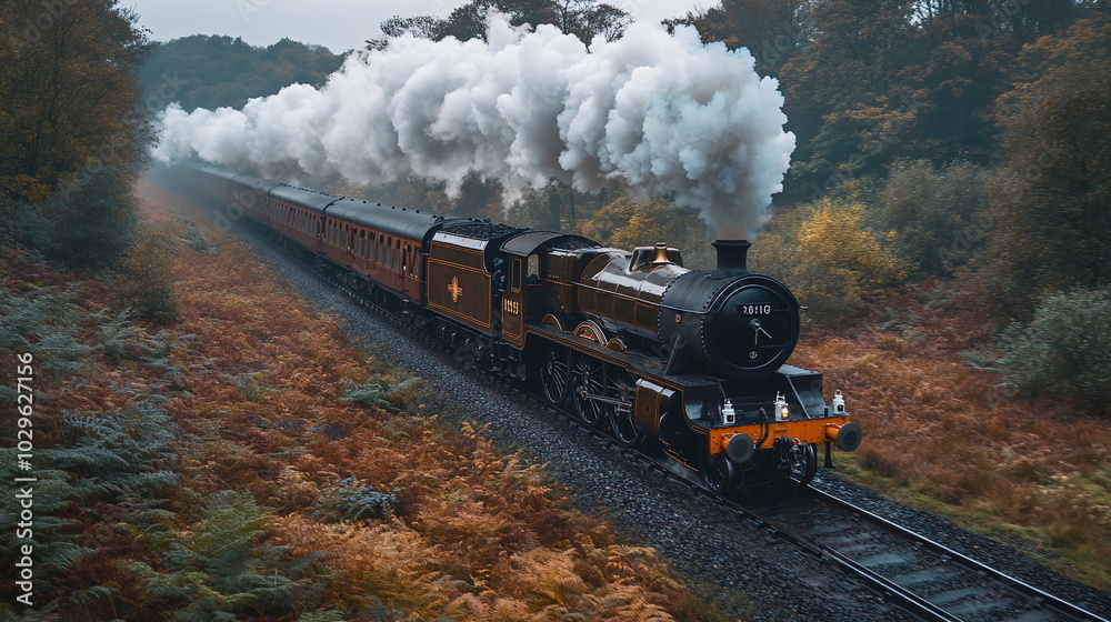 Obraz premium Through Time and Nature with a Steam Engine Journey Forward