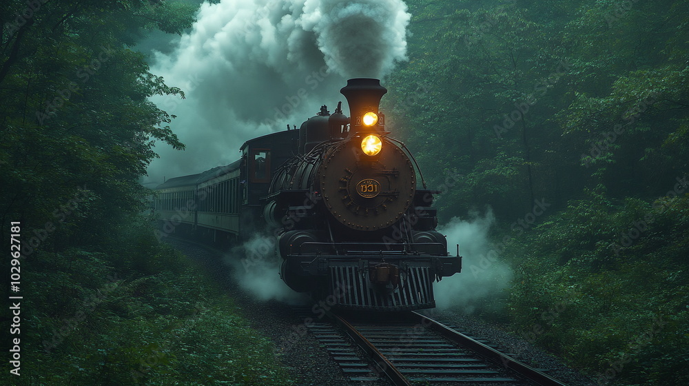 Fototapeta premium Through Time and Nature with a Steam Engine Journey Forward