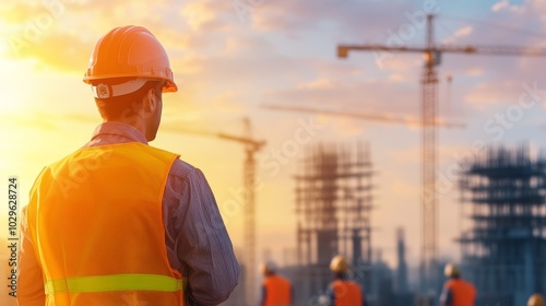 Construction Worker Looking at Sunset