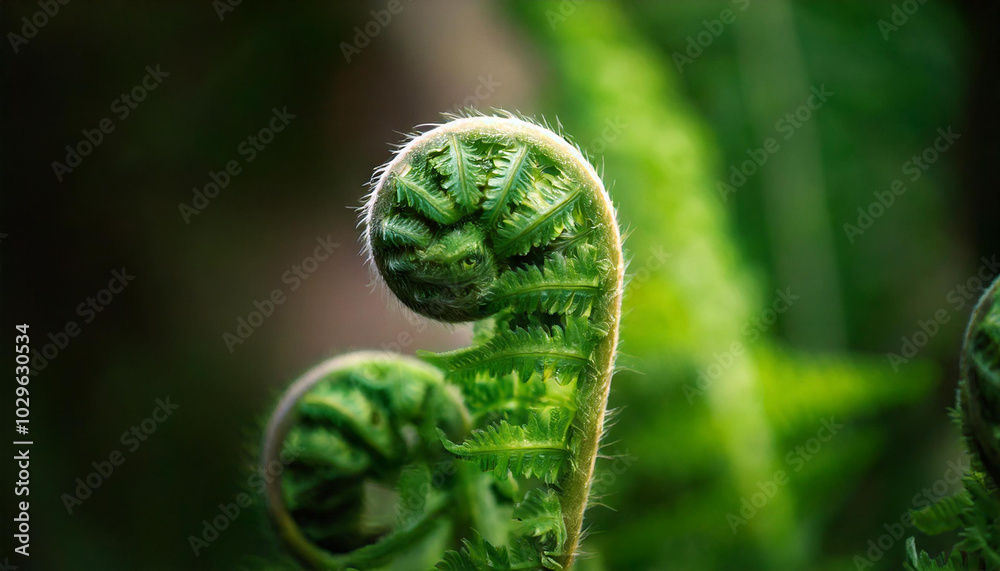 Close-Up View of Fresh Green Young Wild Ferns Plantation Bud Close-Up View of Fresh Green Young Wild Ferns Plantation Bud