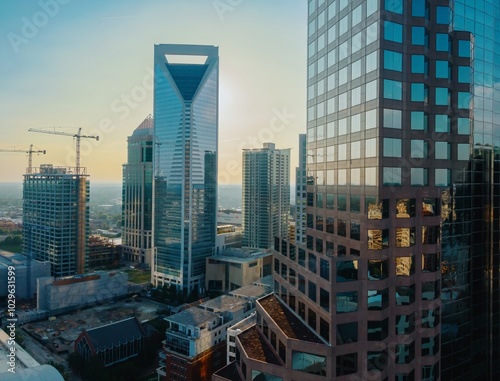 Schilderij op canvas Duke Energy Center and skyscrapers in downtown Charlotte, North Carolina, United States