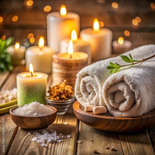 spa still life with candles and towel