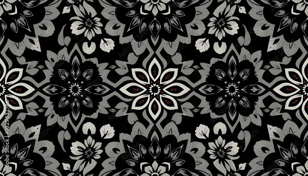 Abstract floral pattern Oriental flower ornamental Geometric seamless background isolated with white highlights, png Abstract floral pattern Oriental flower ornamental Geometric seamless background isolated with white highlights, png