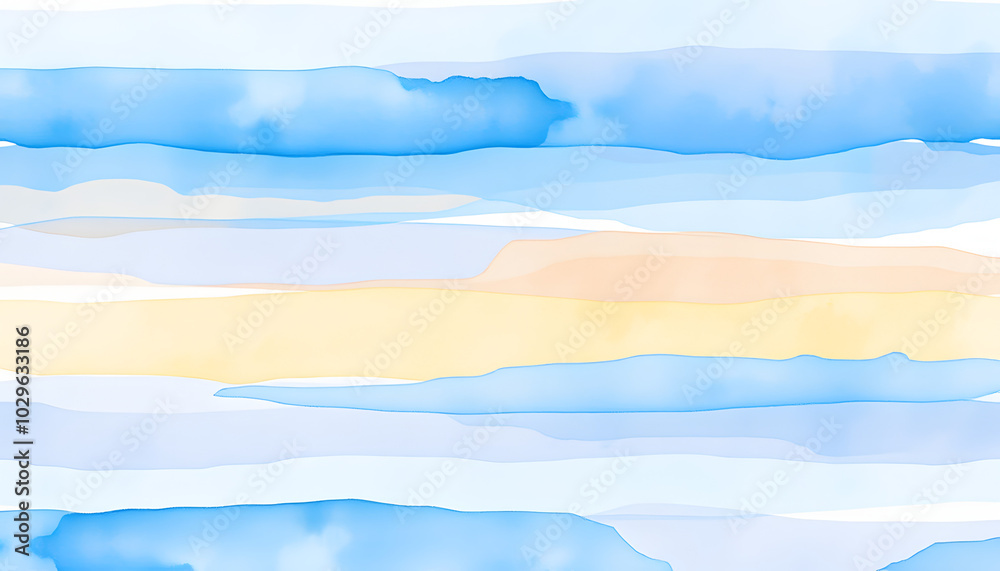 Abstract hand painted backdrop. Watercolor hand drawn geometric seamless pattern with illustration of gradient blue stripes in horizontal line. Elements Isolated on white background isolated with wh Abstract hand painted backdrop. Watercolor hand drawn geometric seamless pattern with illustration of gradient blue stripes in horizontal line. Elements Isolated on white background isolated with wh