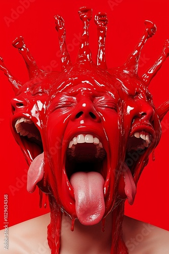 Red Faces Screaming in Abstract Art	 photo