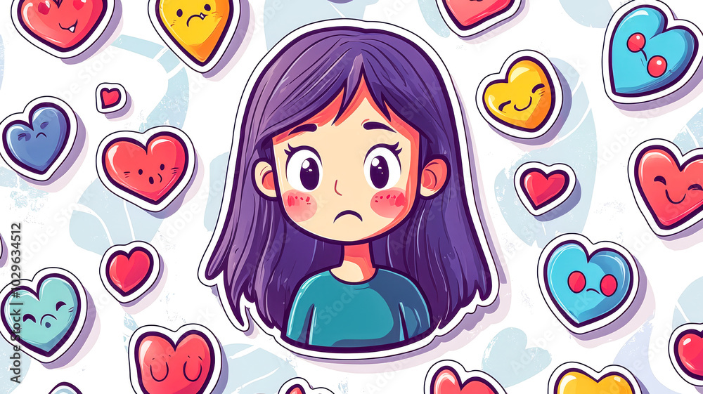 Kawaii Anime Girl with Heart Background - Cute Character Art Kawaii Anime Girl with Heart Background - Cute Character Art