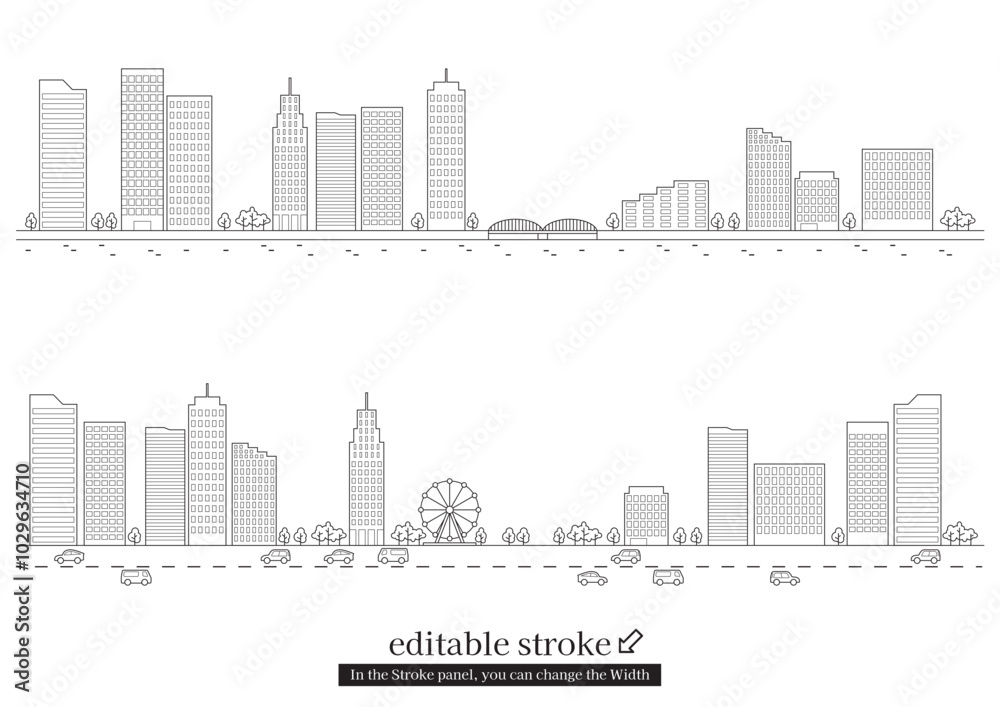 Naklejka premium 都会の街並みセット 編集可能なストローク