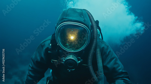 A diver exploring underwater realms, showcasing the beauty of marine life and the thrill of underwater adventure. A captivating image of exploration and discovery in the ocean. photo