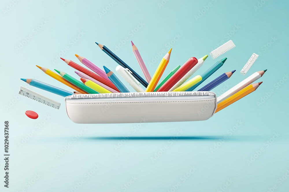 Fototapeta premium Colorful Pencils Exploding from a Pencil Case
