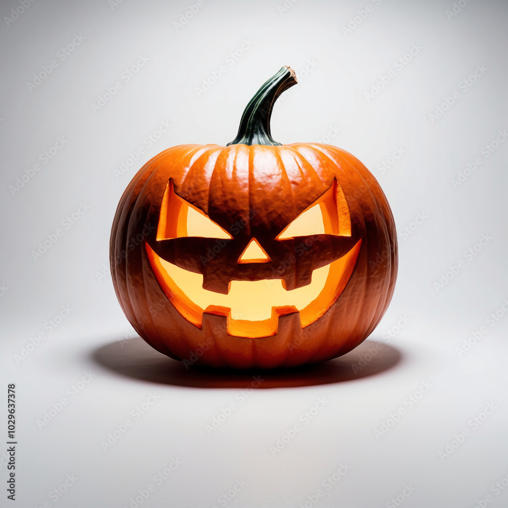 A carved jack-o'-lantern with a mischievous smile sits on a clean white background. Its vibrant orange skin and playful expression create a festive Halloween vibe. A carved jack-o'-lantern with a mischievous smile sits on a clean white background. Its vibrant orange skin and playful expression create a festive Halloween vibe.