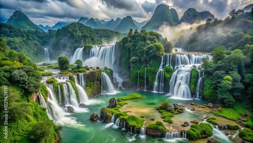 Bangioc and Detian Waterfalls present a breathtaking panorama, shrouded in mist, beautifully nestled along the Vietnam-China border, offering nature’s mesmerizing spectacle to explore.