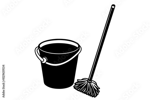 Bucket with cleaning mop vector art illustration