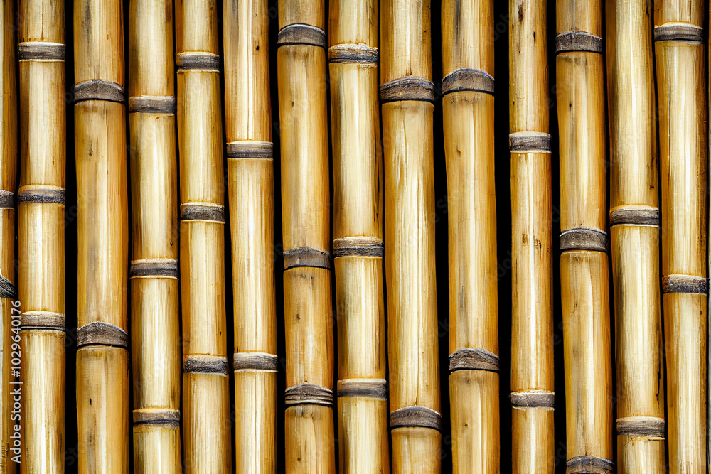Fototapeta premium Bamboo texture background with natural golden tones and vertical alignment