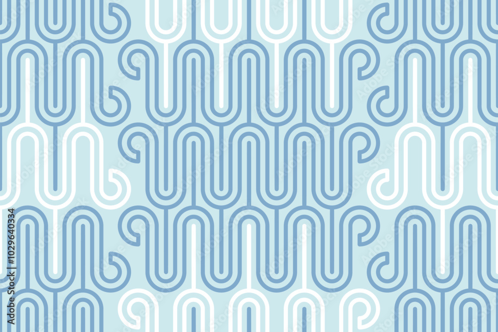 Retro round line geometrics pastel blue Vector pattern. Boho curved lines mosaic in monochrome light blue colors seamless pattern. Retro round line geometrics pastel blue Vector pattern. Boho curved lines mosaic in monochrome light blue colors seamless pattern.