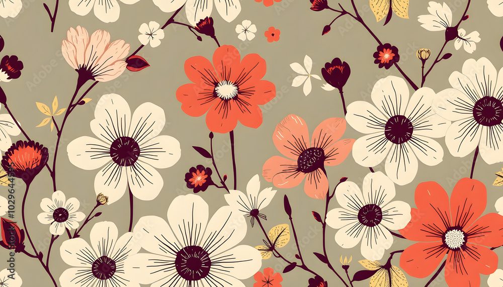 Abstract flower art seamless pattern illustration. Organic nature floral background in vintage style. Spring season decoration texture, drawing print isolated with white highlights, png Abstract flower art seamless pattern illustration. Organic nature floral background in vintage style. Spring season decoration texture, drawing print isolated with white highlights, png