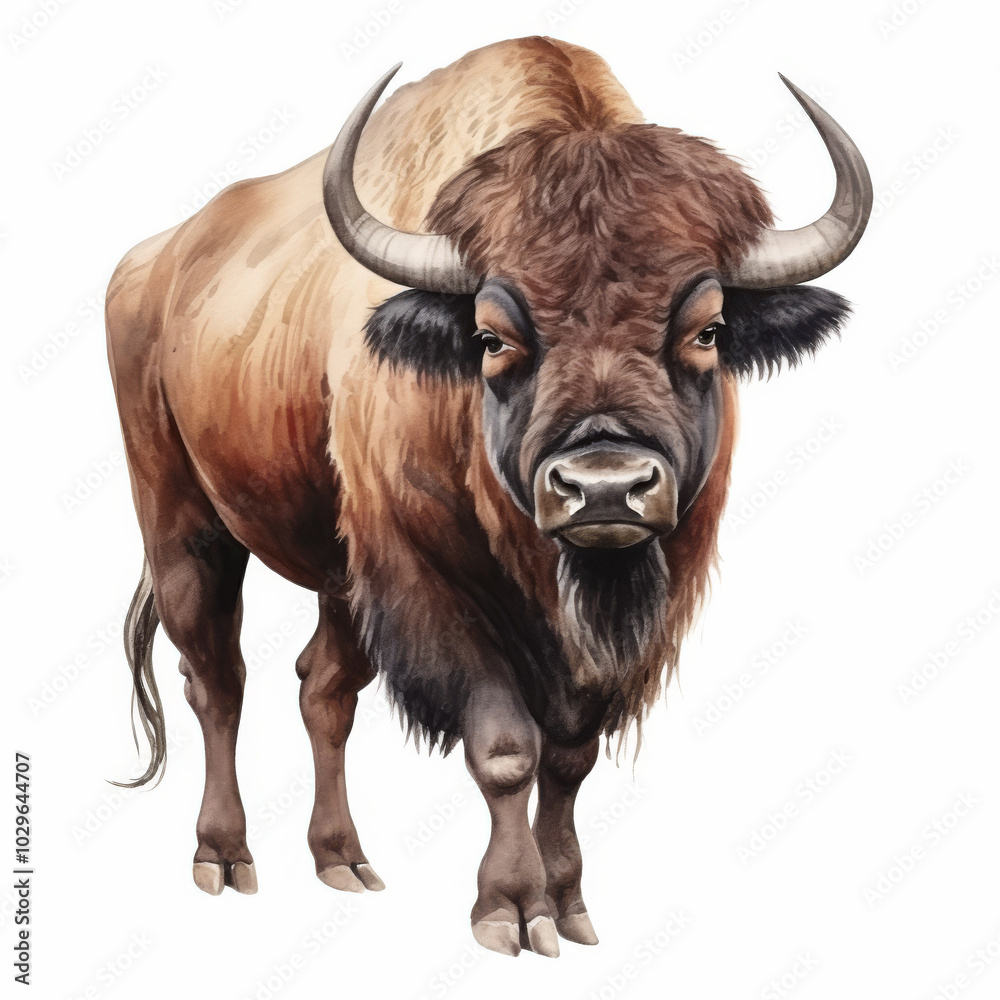Realistic Bison Illustration Isolated on White Background - Detailed Animal Artwork for Wildlife Projects Realistic Bison Illustration Isolated on White Background - Detailed Animal Artwork for Wildlife Projects