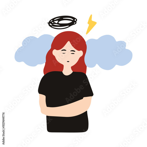 woman depression character illustration design. sad, anxiety, ilness, alone. sad woman character illustration design. Women with mental health problems. Stress and loneliness. Vector illustration.