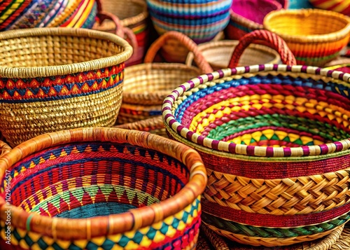 Close-Up of Handwoven Baskets: Natural Textures and Colors for Home Decor and Crafting Inspiration