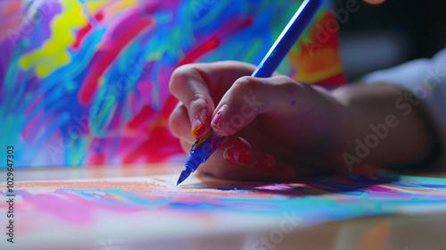 Creative hand drawing with colorful markers on paper