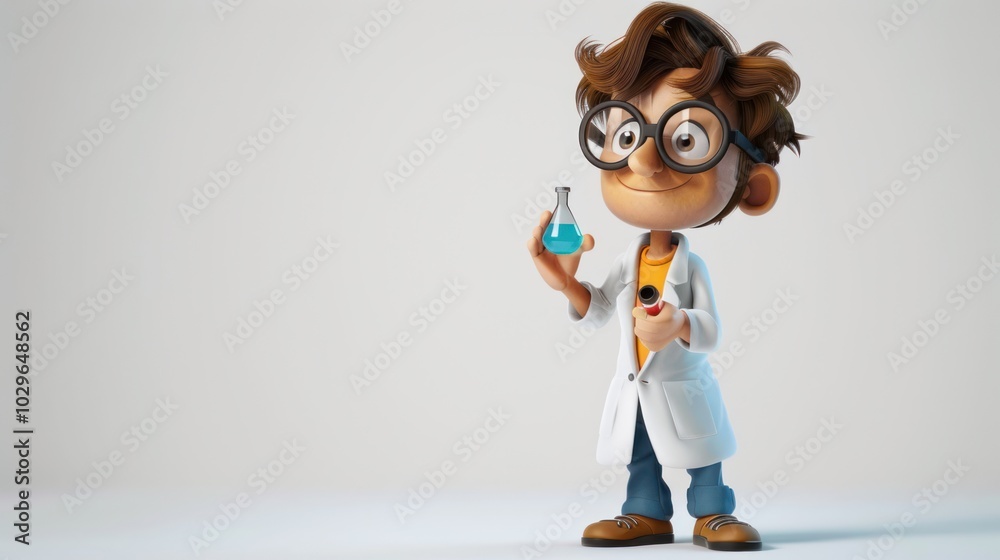 Cute Cartoon Scientist Holding a Flask Cute Cartoon Scientist Holding a Flask