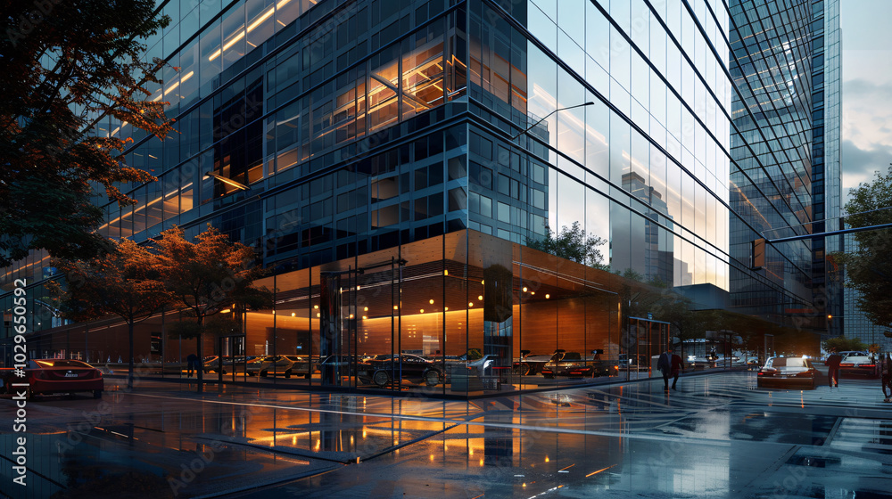 Modern urban architecture reflects sleek design and vibrant city life Modern urban architecture reflects sleek design and vibrant city life